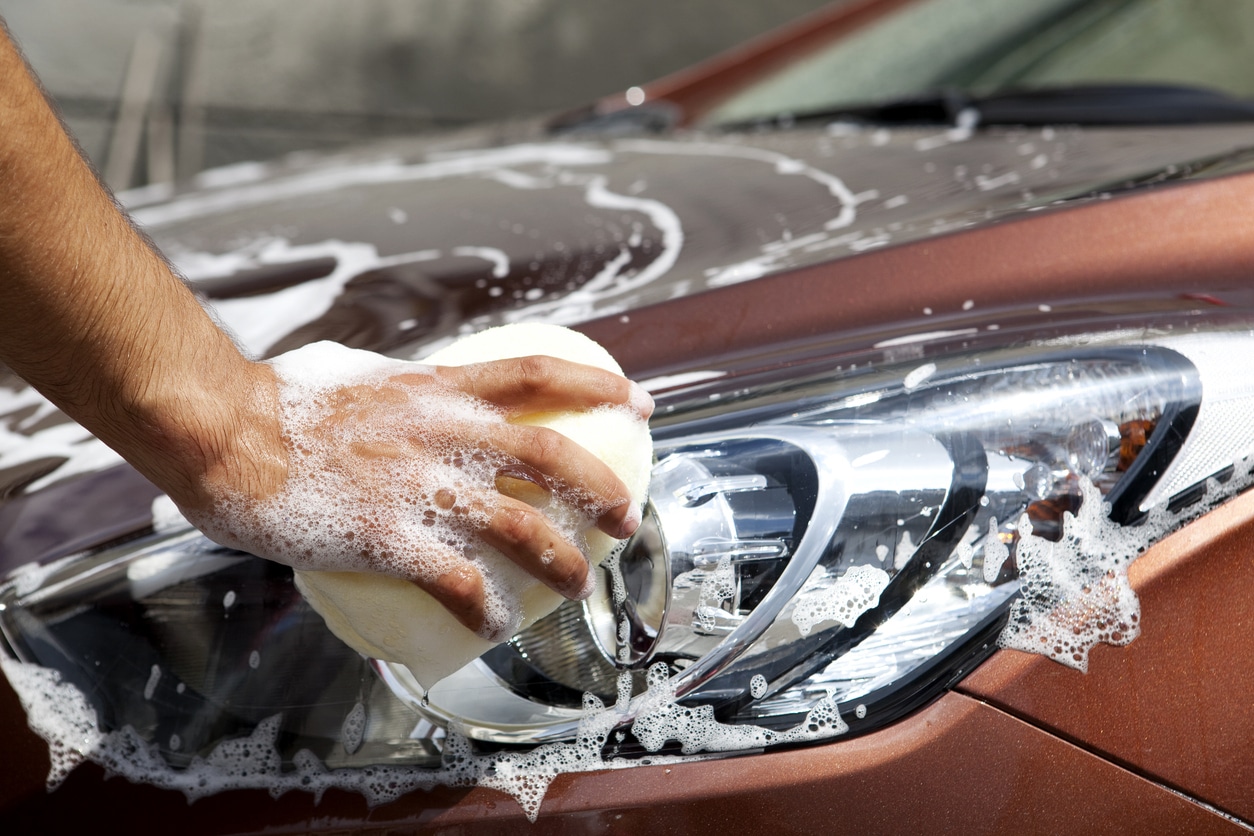 washing a car