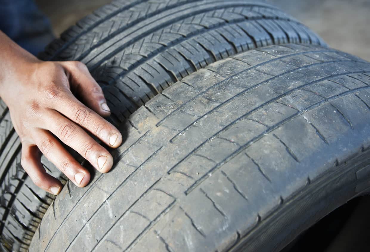 Close up of two car wheels