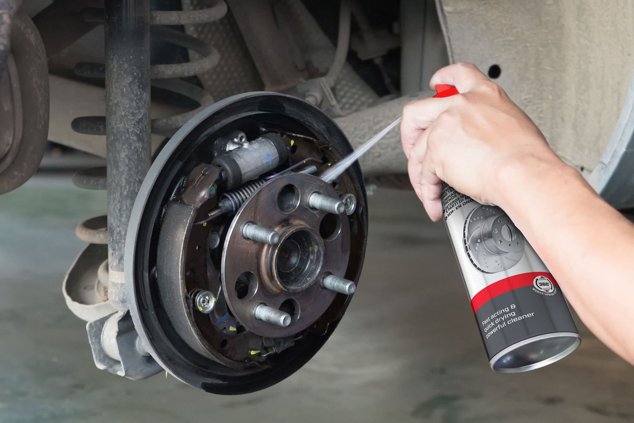 brake cleaner in use